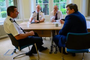 showing the meeting of Kit Malthouse MP, the PFCC, Chief Constable and Assistant Chief Fire Officer